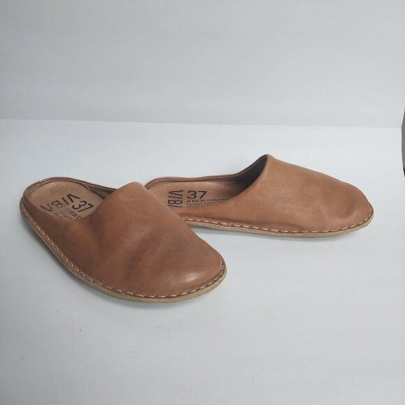 Vibae Roma Leather Shoes Womens 6.5-7 EU 37 Clogs Cognac Brown Slip On Comfort. - Picture 2 of 11